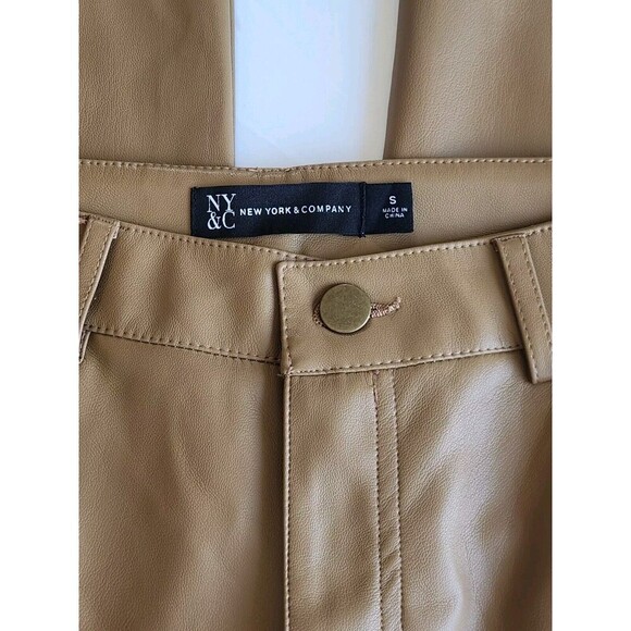 NY & Co. Faux Leather Pants Sz S Light Brown High Rise Vegan Trousers High Rise - Picture 5 of 7